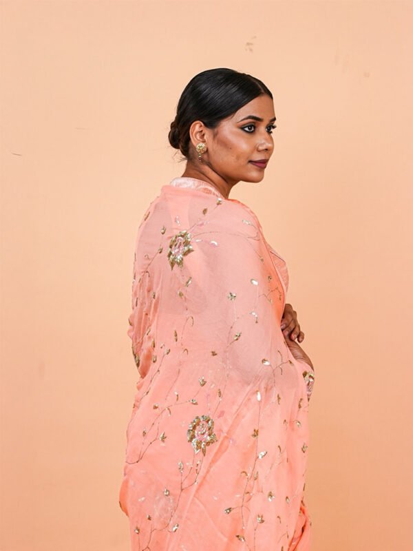 Peach Chiffon Saree - Image 3