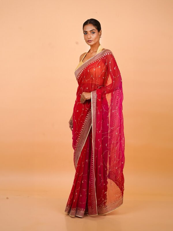 Magenta & Red Chiffon Saree