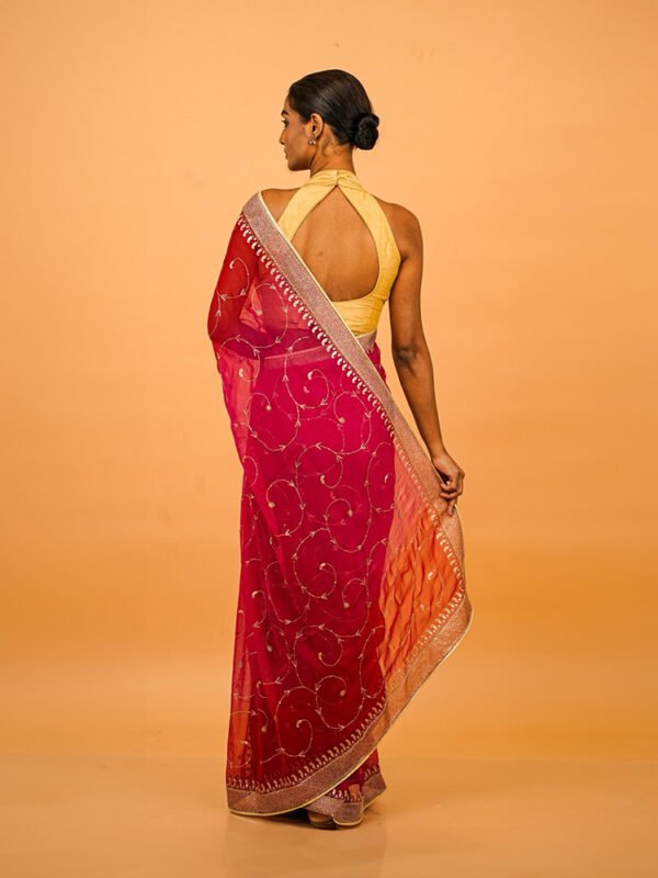 Magenta & Red Chiffon Saree - Image 3