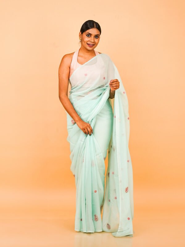 Sky Blue Chiffon saree with Paisley design