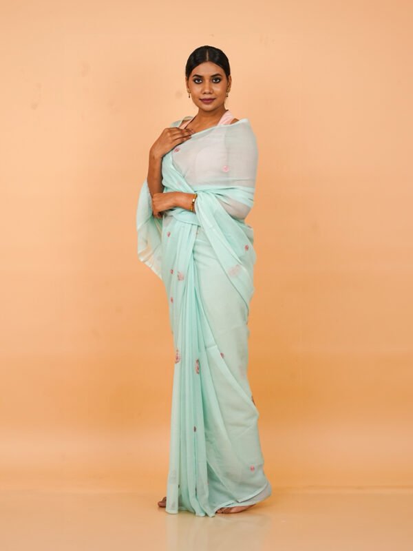 Sky Blue Chiffon saree with Paisley design - Image 3