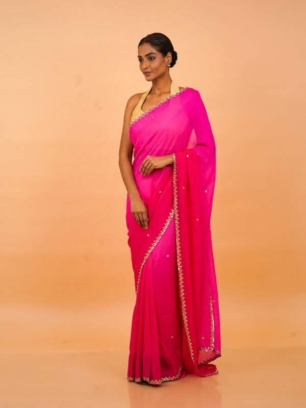 Hot Pink and Deep red Chiffon Saree