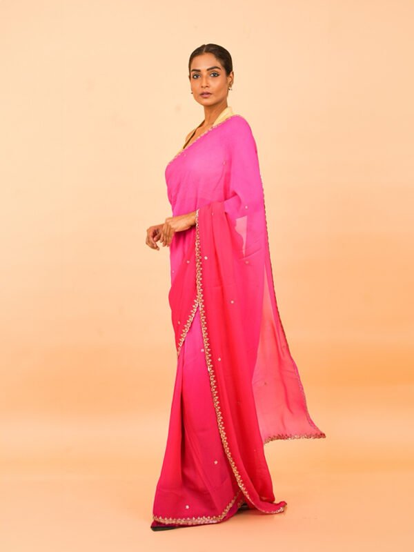 Hot Pink and Deep red Chiffon Saree - Image 2