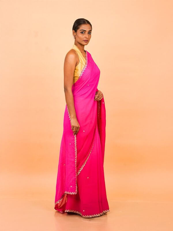 Hot Pink and Deep red Chiffon Saree - Image 3