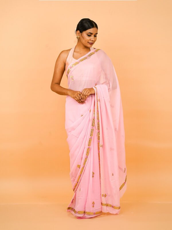 Baby Pink Chiffon saree with gota patti border