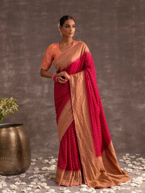 Maroon Silk Banarasi Khaddi Georgette Saree - Image 4
