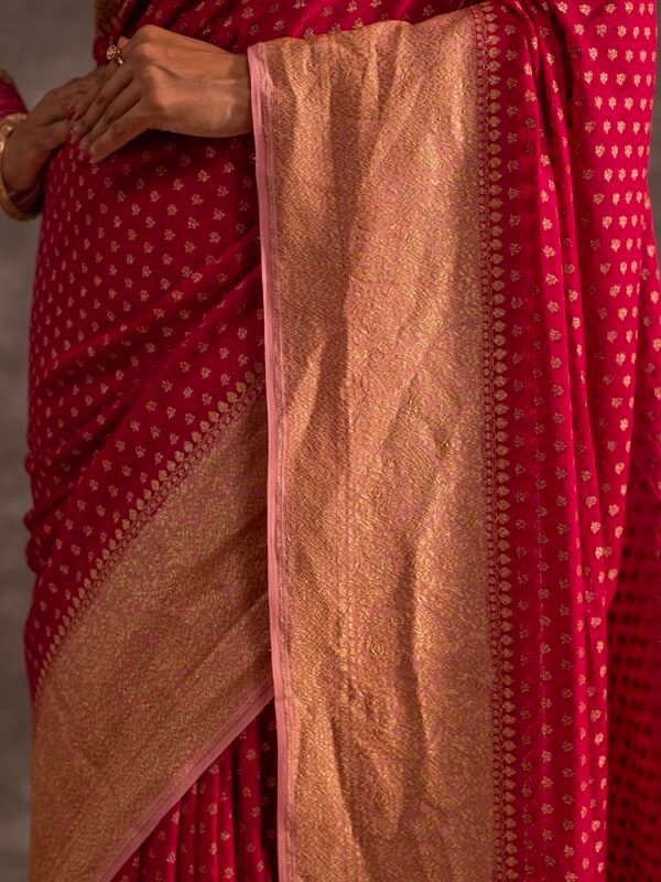 Maroon Silk Banarasi Khaddi Georgette Saree - Image 3
