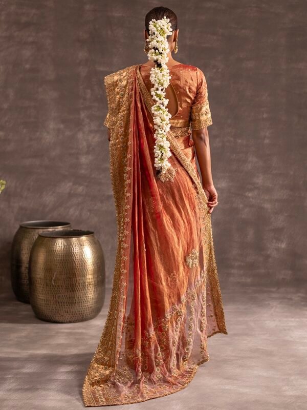 Rust Crushed Banarasi Silk Tissue saree - Image 4