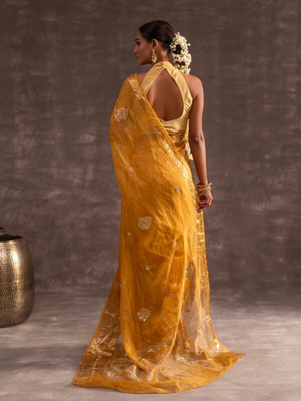 Mustard Crushed Lavender Banarasi Silk Tissue saree - Image 4