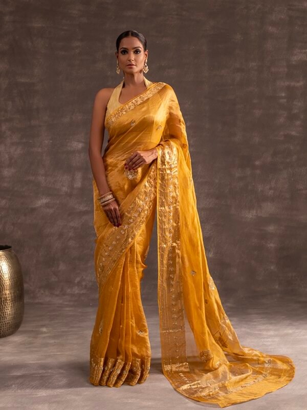 Mustard Crushed Lavender Banarasi Silk Tissue saree