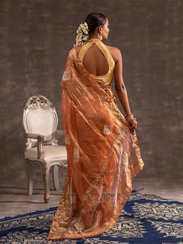 Peach Banarasi Silk Tissue saree - Image 4