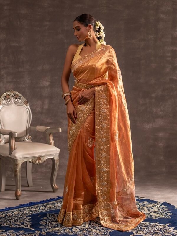 Peach Banarasi Silk Tissue saree