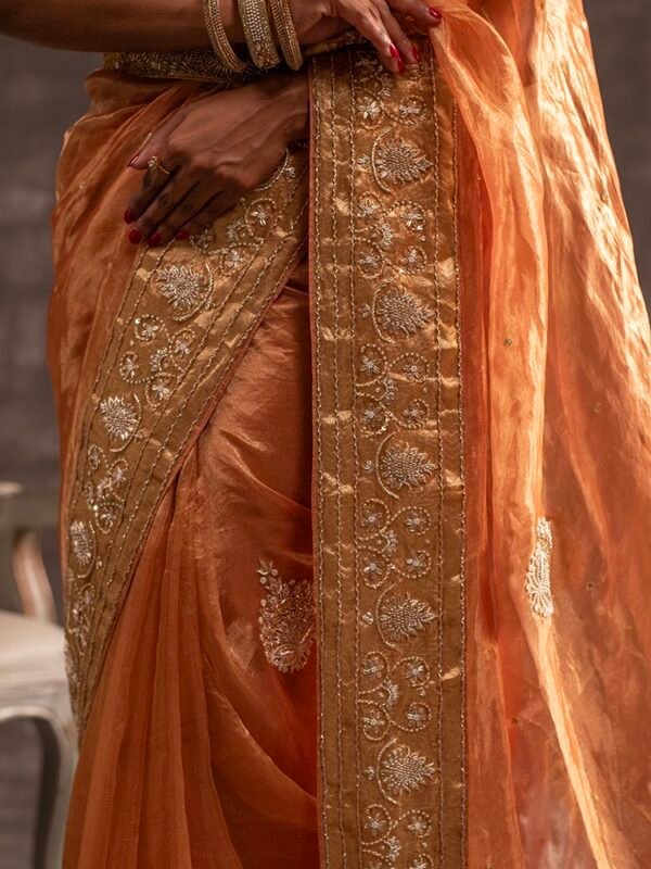 Peach Banarasi Silk Tissue saree - Image 2