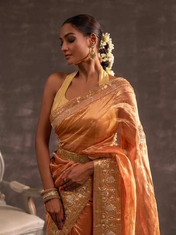 Peach Banarasi Silk Tissue saree - Image 3