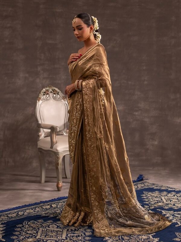 Olive Green Banarasi Silk Tissue saree - Image 3
