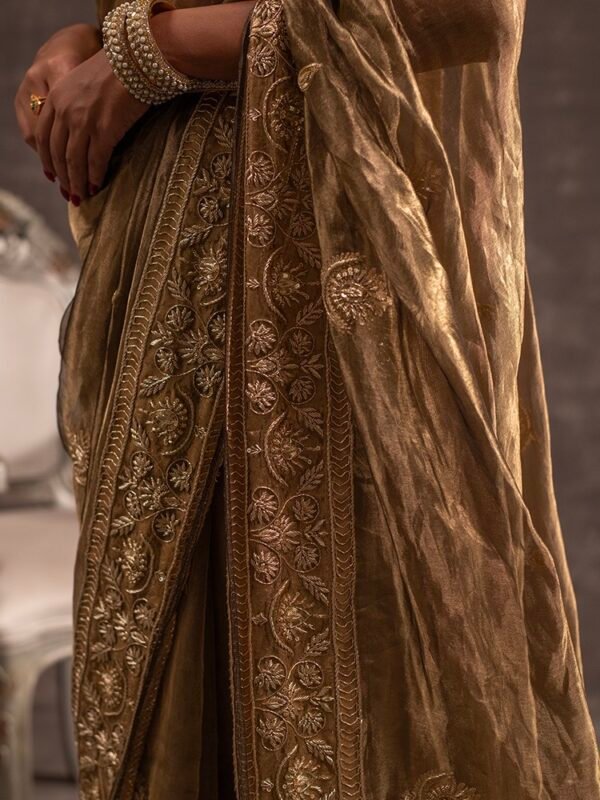 Olive Green Banarasi Silk Tissue saree - Image 2