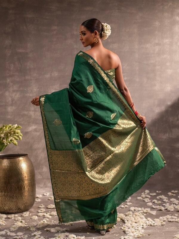 Bottle Green Banarasi Chiniya Silk Saree - Image 4