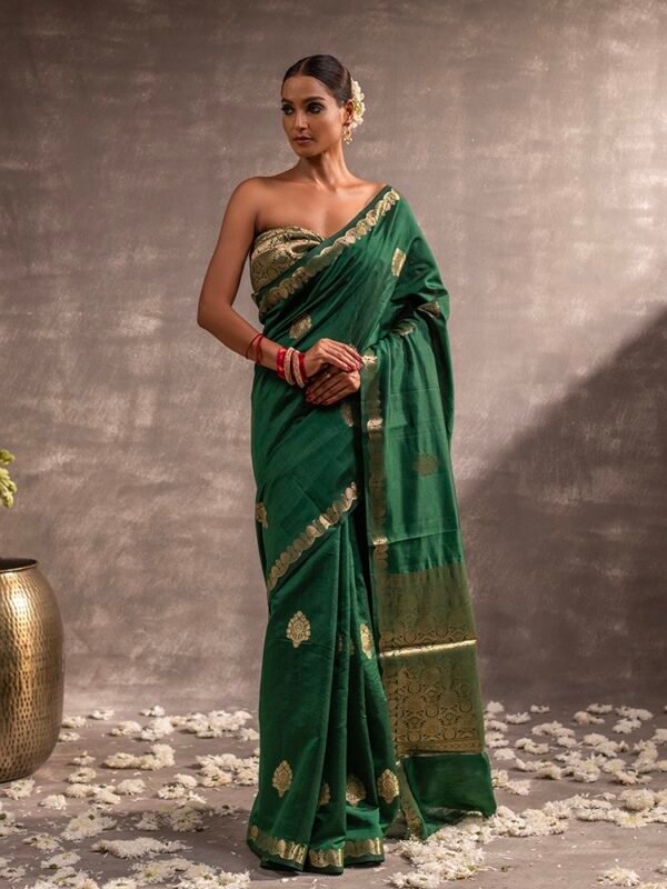 Bottle Green Banarasi Chiniya Silk Saree