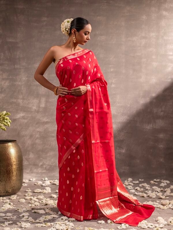 Red Banarasi Chiniya Silk Saree - Image 3