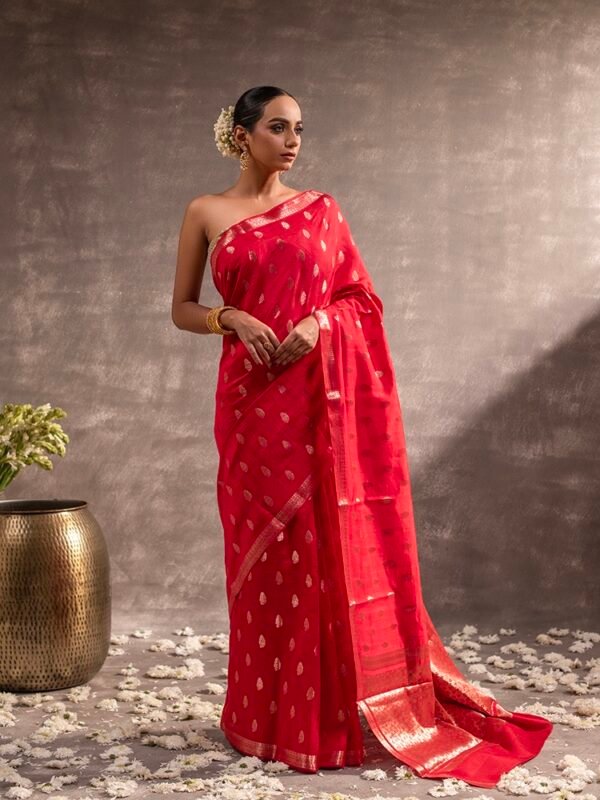 Red Banarasi Chiniya Silk Saree